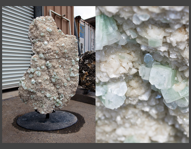 Gem green apophyllite on white stilbite. India 