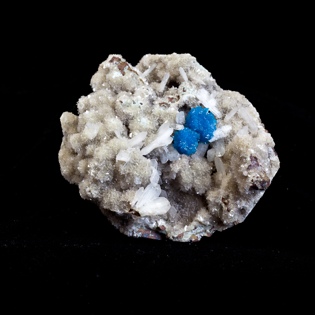 Blue cavansite with white stilbite.  India
